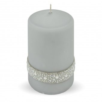 Pl sivá perleťová krištáľová sviečka valček Medium fi8